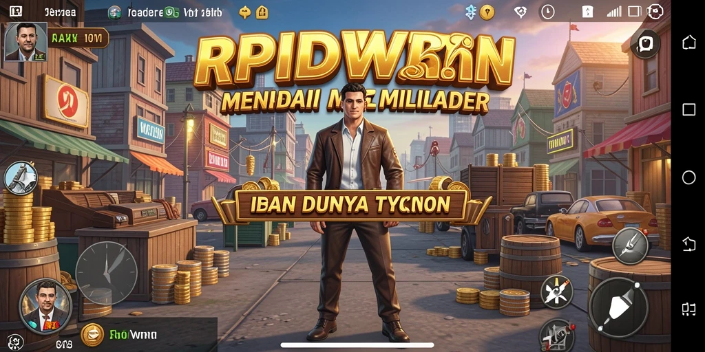 Screenshot gameplay RPIDWIN yang menunjukkan manajemen bisnis Tycoon.