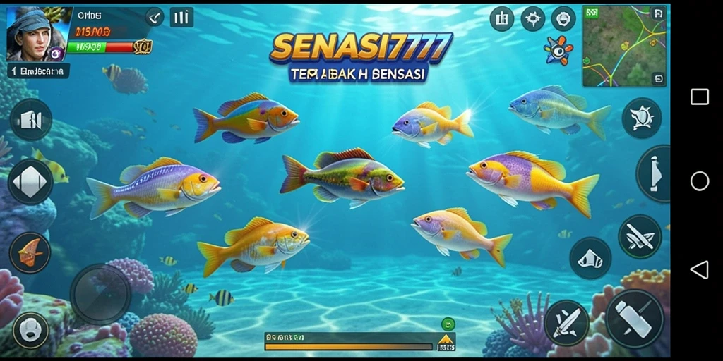 Tampilan depan gameplay SENSASI777 dengan aksi Tembak Ikan yang seru.